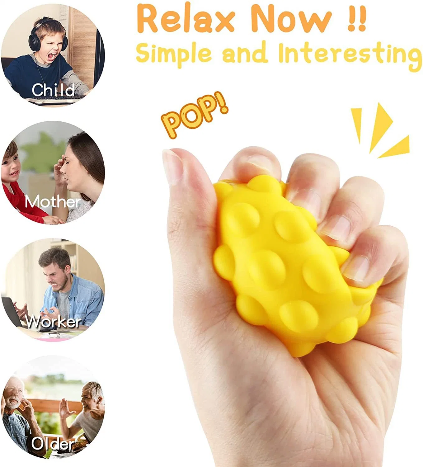 Fidget Bath Anti-Pressure Popper Sensory Toys Stress Squeeze Pop Balls for Kids Adults