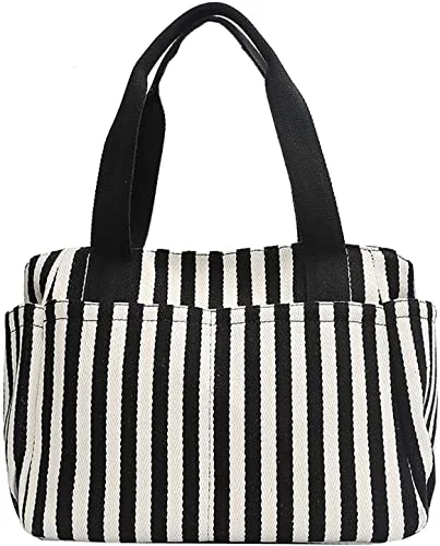 Stripe Chambray Lady Tote Shoulder Bag Handbag