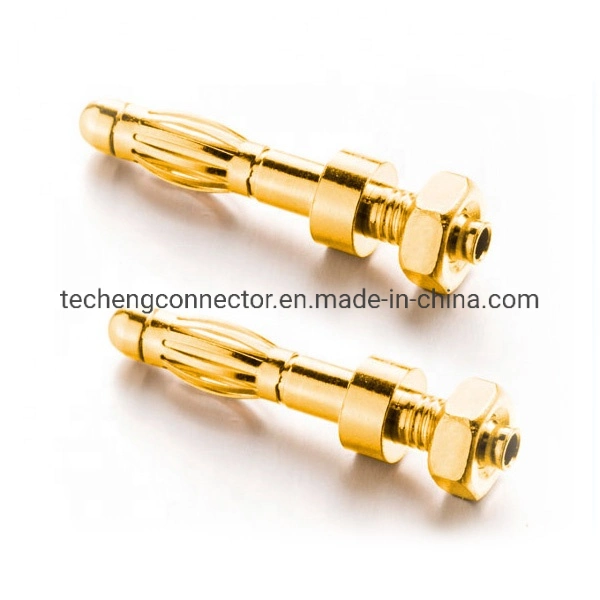 OEM/ODM Latón chapado en oro de 4mm Banana Macho Conector Rosca M3 de montaje PCB de bloqueo de tornillo hex.