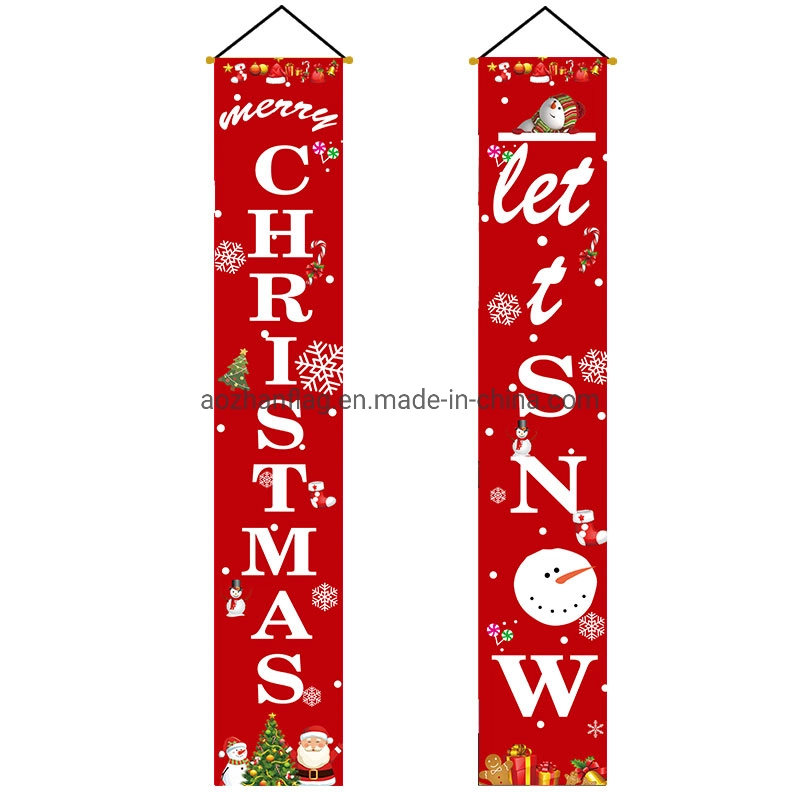 New Christmas Porch Banner Curtain Hanging Fabric Plaid Decoration Flag Hanging Decoration Door Banners