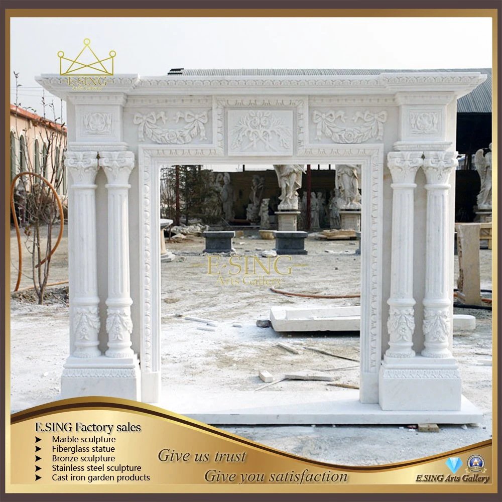 European Mantels French Yellow Marble Fireplace Surround Lion Statues Stone Fireplace for Home Decor