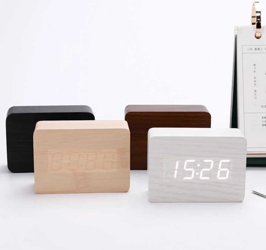 Modern Design Luxury Desk Digital Wood Table LED Alarm Clock