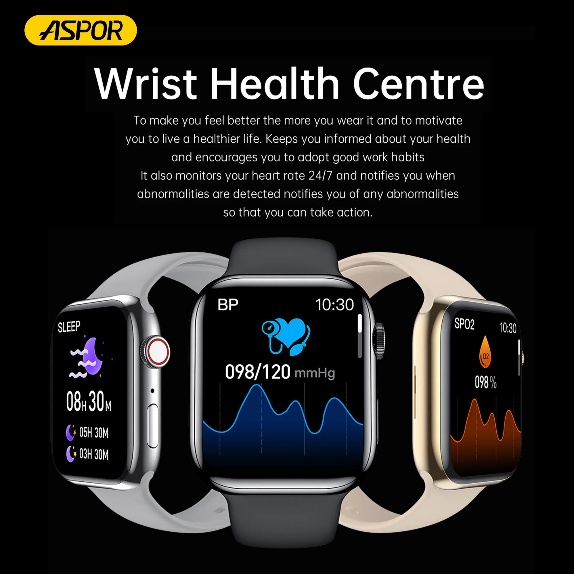 Aspor Selling Gift Watch Waterproof Smartwatch NFC, Bluetooth Calling, Breathing Training, Sleep Monitor, Brightness Adjustment, Multi-Sport Mode