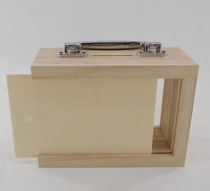 Wooden Suitcase Money Bank with Glass Window and Handle