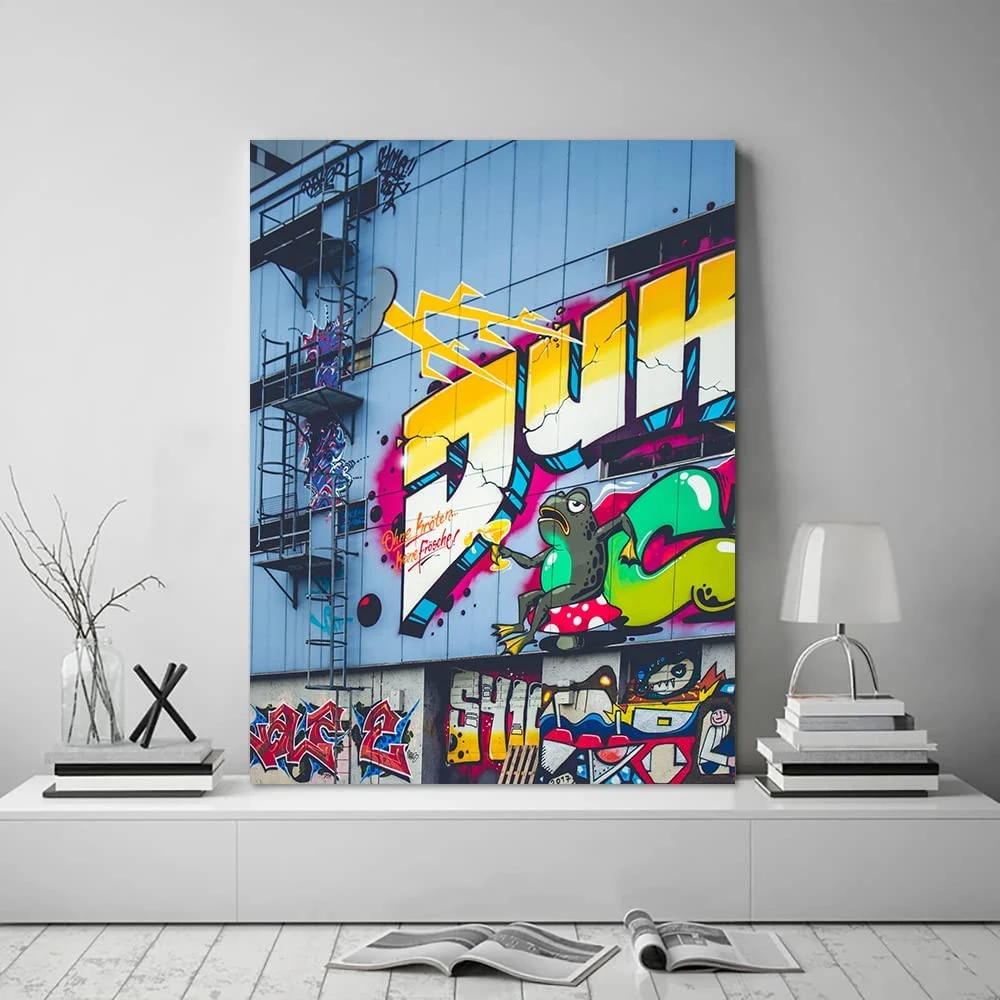 Factory Hot Sale Drinking Frog Banksy Graffiti Wall Art Colorful Canvas Print Picture Modern Home Wall Decor Painting Gallery Wrapped Living Room