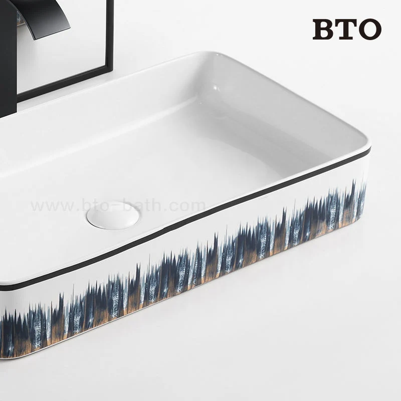 Modern Style Art Basin Handmade Texture White Rectangular Handmade Painted Wash Ceramic Countertop Basinfor Bathroom