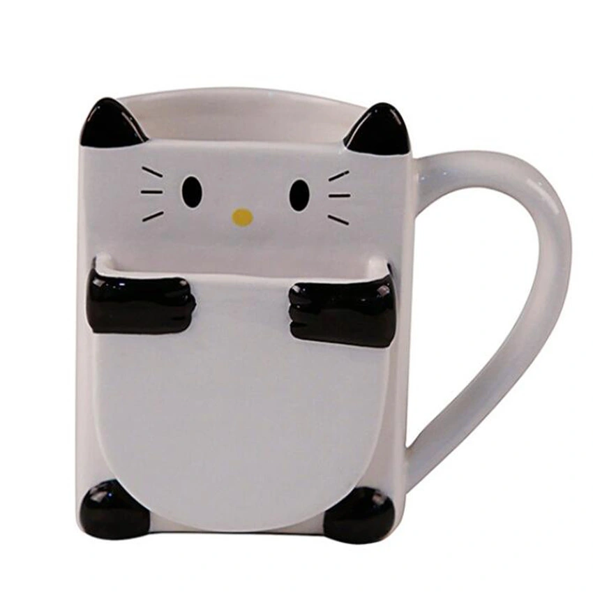 Ceramic Coffee Mug Hands Paint Cat Biscuit Pocket Mug Porcelain Juice Cup