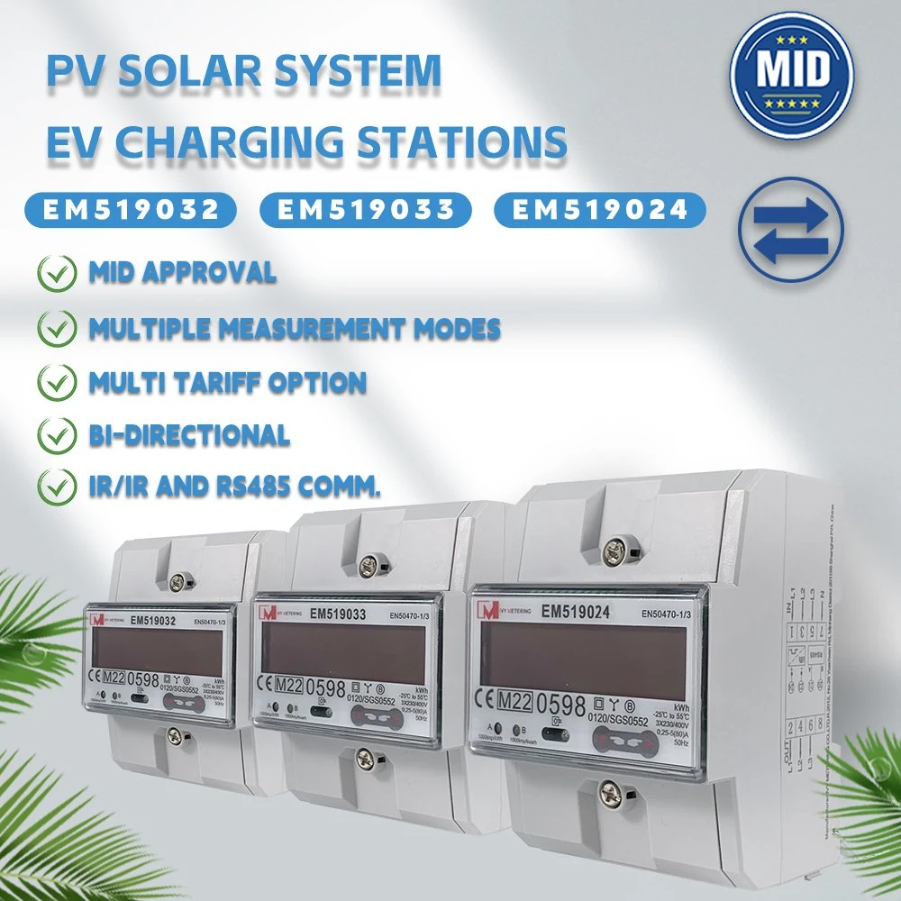 380V salida RS 485 para Modbus RTU 1PH 3 pH Medidor bidireccional