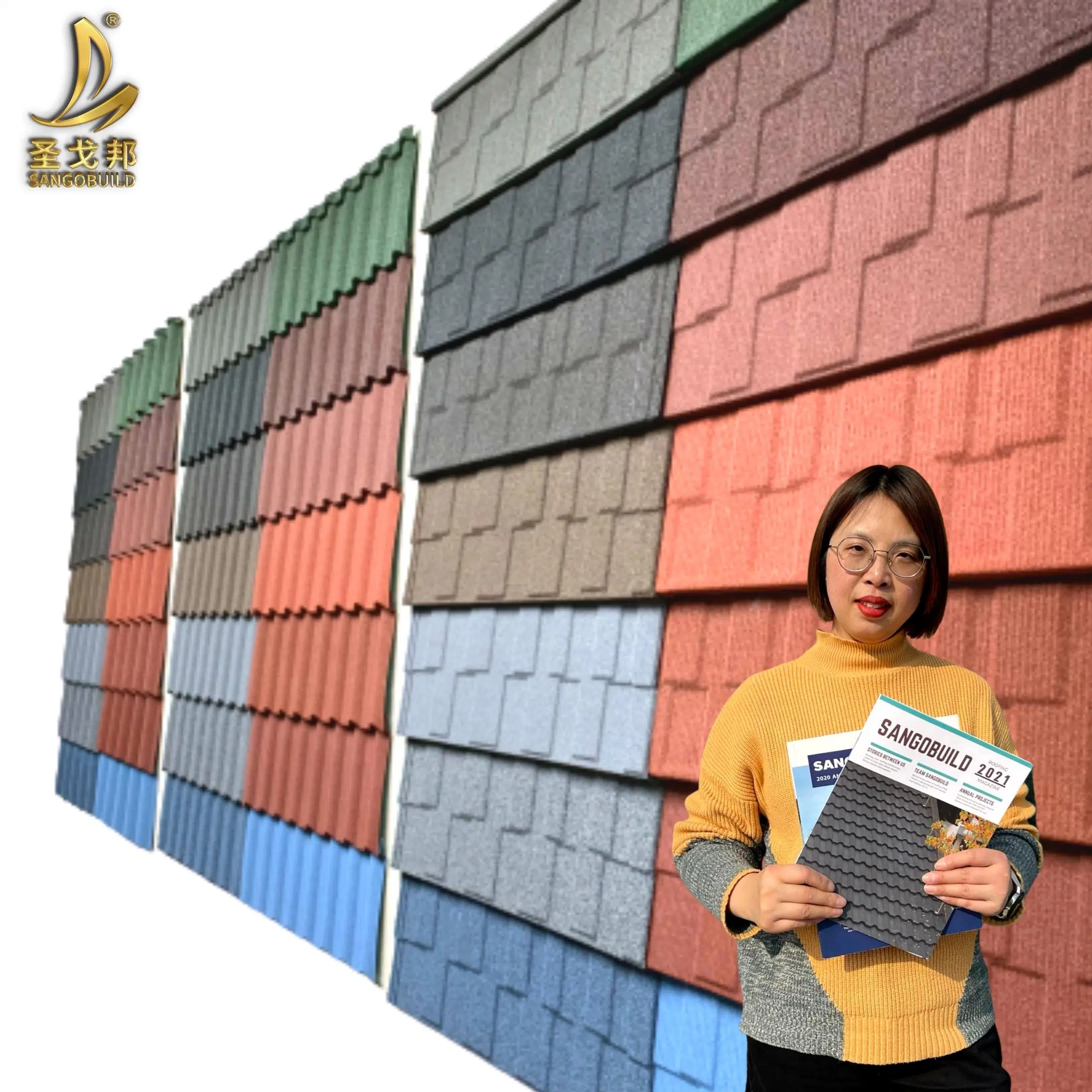 Solar Heat-Reflective Roofing Materials Stone Coated Metal Tiles Made in China