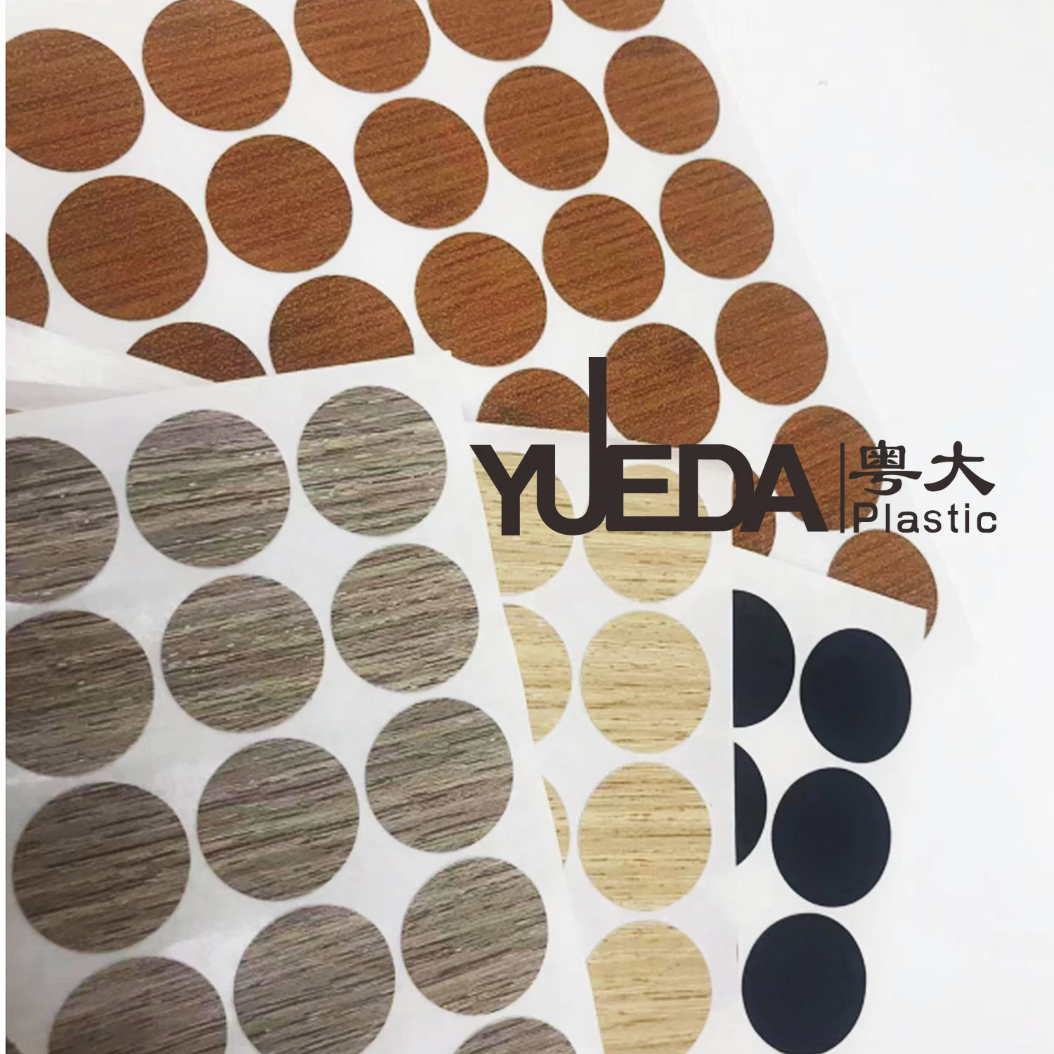 Yueda Woodgrain PVC Screw Cover Caps 10mm 21mm PVC Screw Sticker Covers for Tables