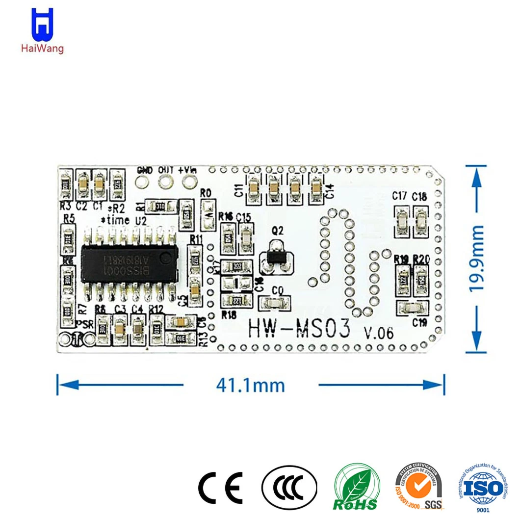 Doppler de microondas Haiwang China proveedores Sensor de alta calidad 3,7 V-24V de CC Rango de entrada Hw-Ms03 PCB Sensor de microondas para el módulo de electrodomésticos inteligentes