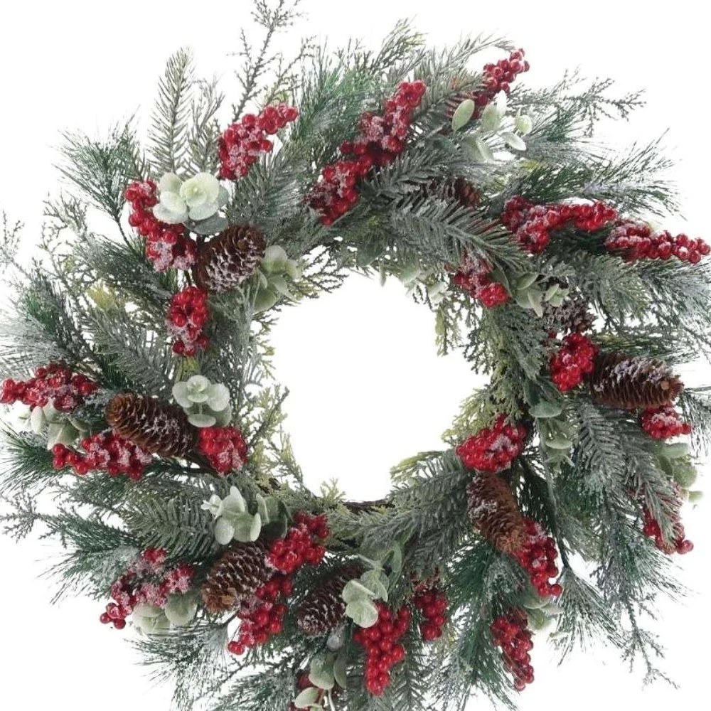 Home Decorations Party Holiday Supplies Frosted Pine Needles Pine Leaf with Pinecones and Berries Greenery Christmas Garland