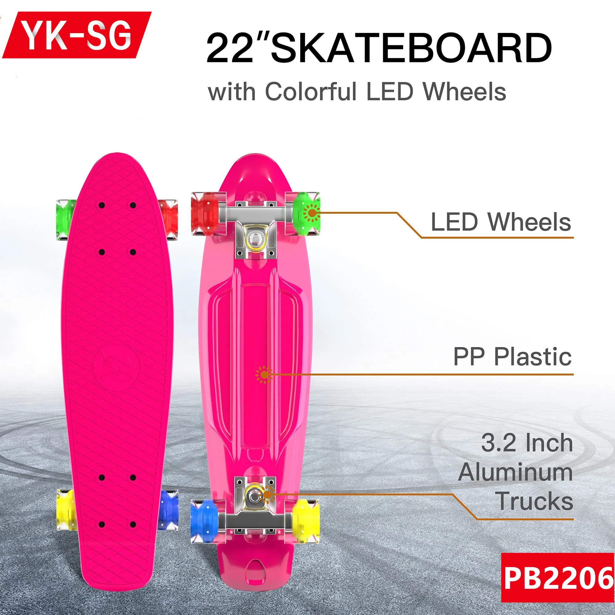 22 Inch Transparent LED Shining PP Plastic Skateboard with Four Wheels Fish Board