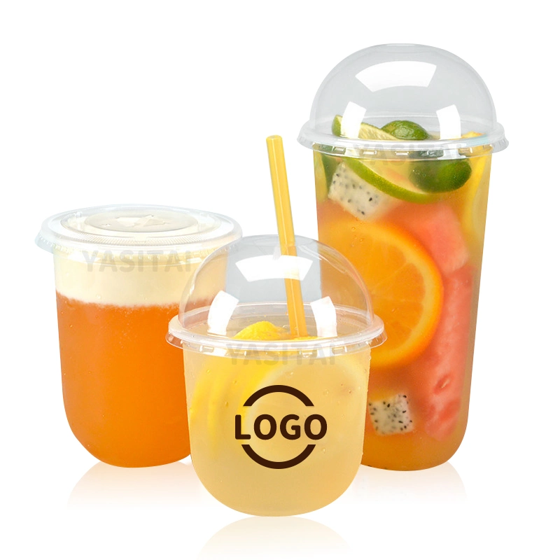 Custom Logo Printed 10/12/14/16/18/24oz Pet U Shape Disposable Plastic Cup