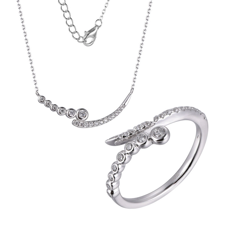 925 Sterling Silver Christmas Line Necklace Ring Jewelry Set