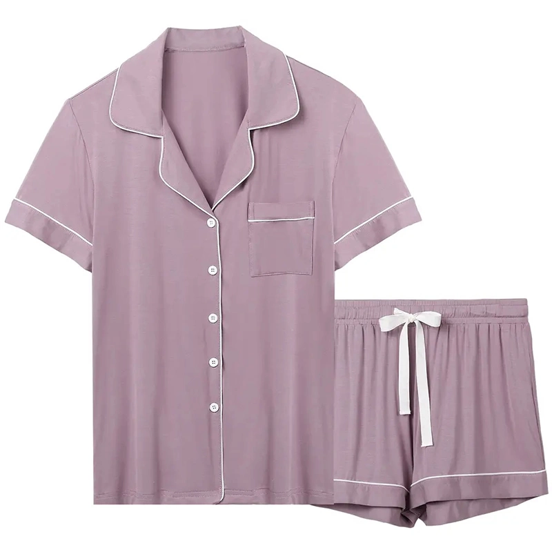 Conjunto de pijamas de manga curta Sleepwear Modal Satin de Verão e duas peças Com bolso