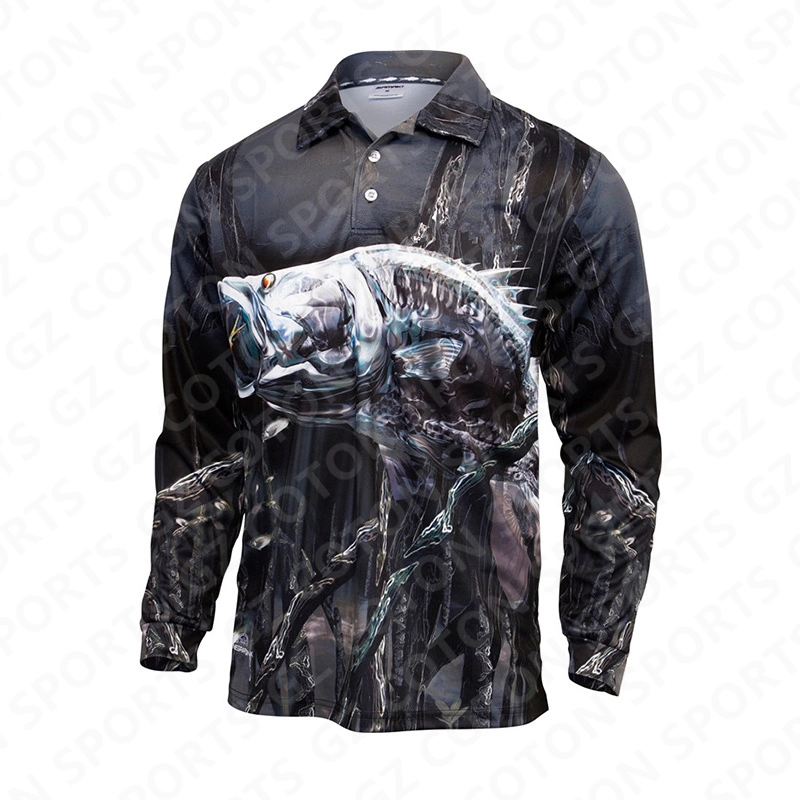 Custom Sublimation Long Sleeve Polo Fishing Jersey Polyester UV Protection Fishing Shirt