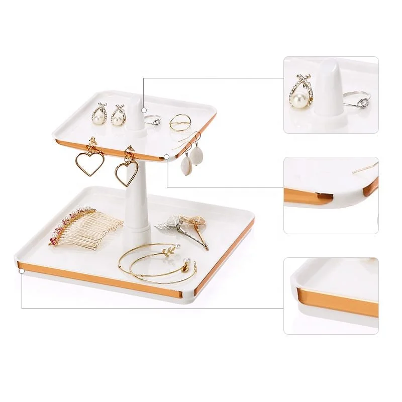 Desktop Detachable Jewelry Accessories Rings Earrings Storage Holder Plastic Rose Gold Marble Jewelry Storage Organizer Tray