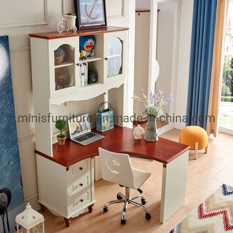 (MN-KT902) Popular Mediterranean Style Office Table Home Kids Study Computer Table with Corner Bookshelf