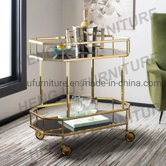 Modern Wholesale/Supplier Hotel Red Wine Serving Trolley Stainless Steel Glass Top Hand Wheels Trolley