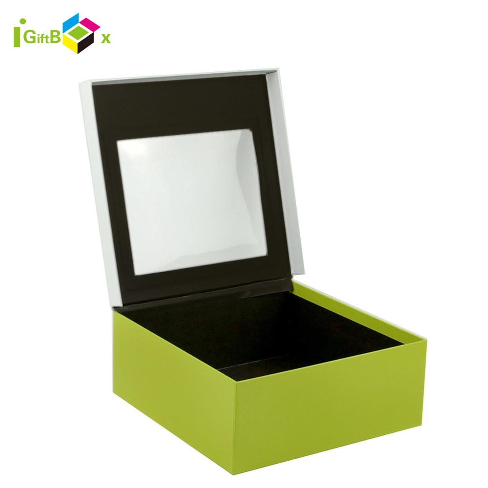 Custom Logo Transparent Gift Cardboard Box Green Packaging Box with Clear PVC Window