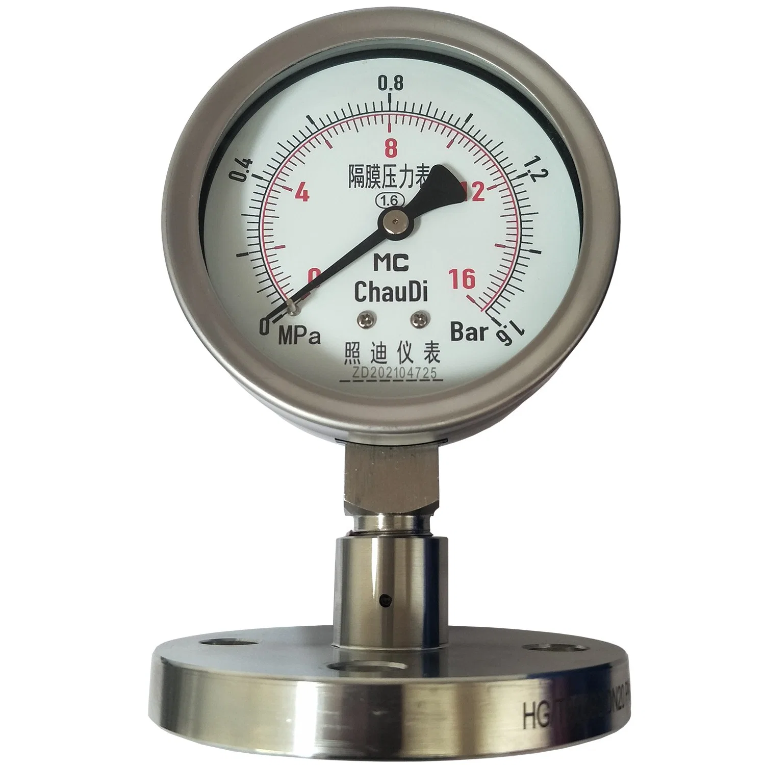 Stainless Steel Diaphragm Bourdon Tube Pressure Gauge 0-100MPa Liquid Pressure Gauge