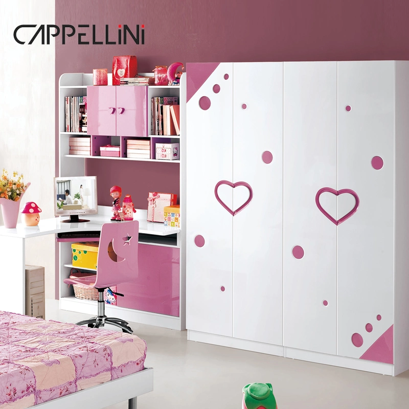 Modern Design School Children Wardrobe Desk Home Girl Princess Kids Bed Bedroom Furniture Set