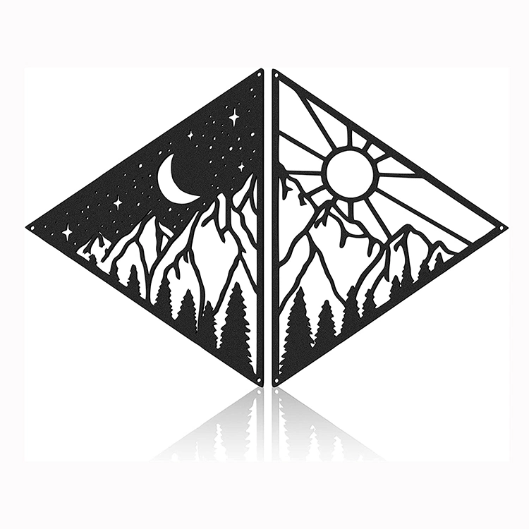 Jh-Mech Triangle Mountain Forest Sun Moon Metal Wire Wall Art