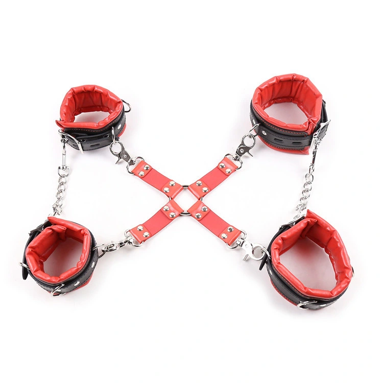 Bdsm Bondage Handcuff Ankle Cuff Sex Slave Leather 4-Hook Cross Strap Hog-Tie Restraint System for Wrist Cuffs Role Play Costume