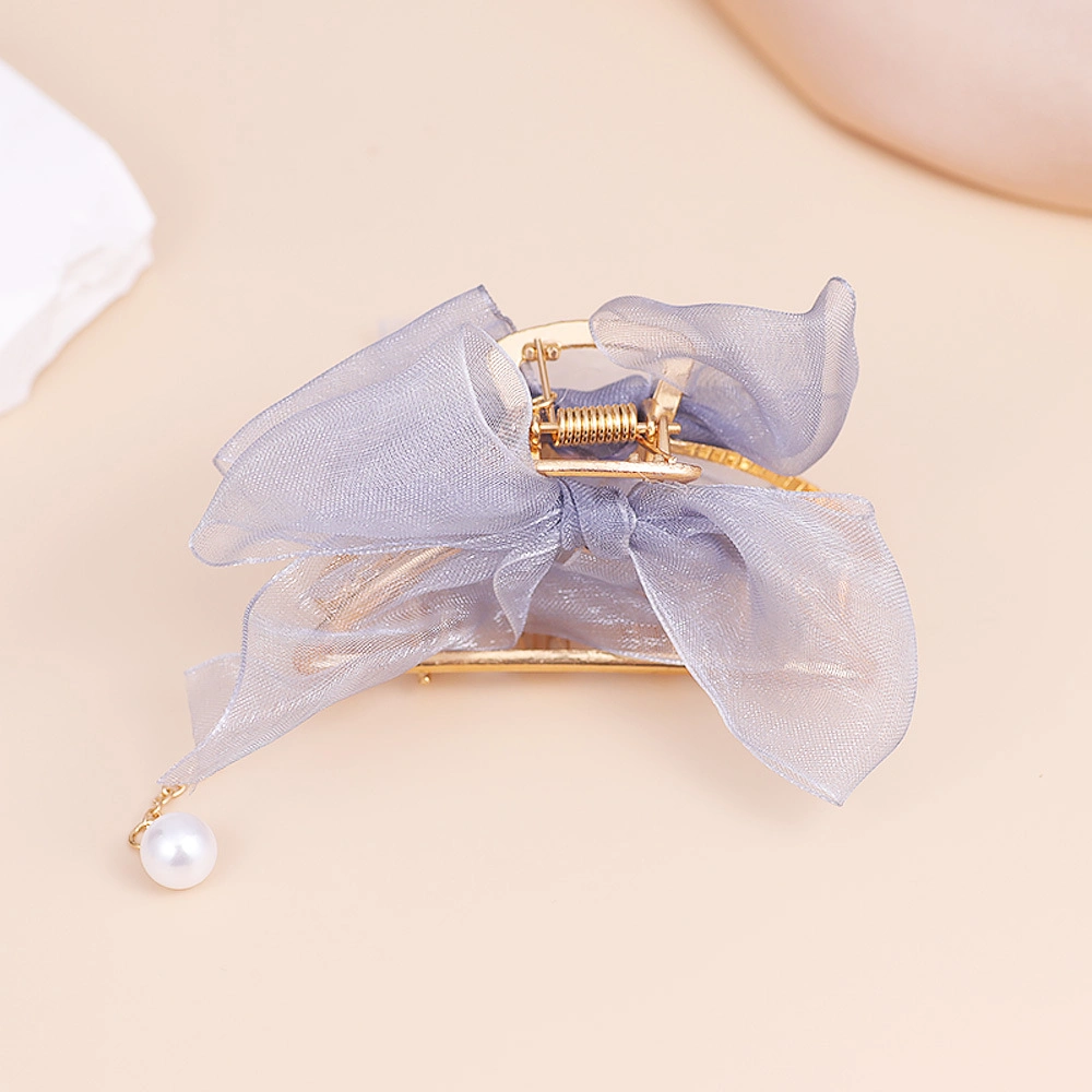 Elegant Gauze Bowknot Hairpin Hair Claw Alloy Shark Clip Pearl Hair Pendant