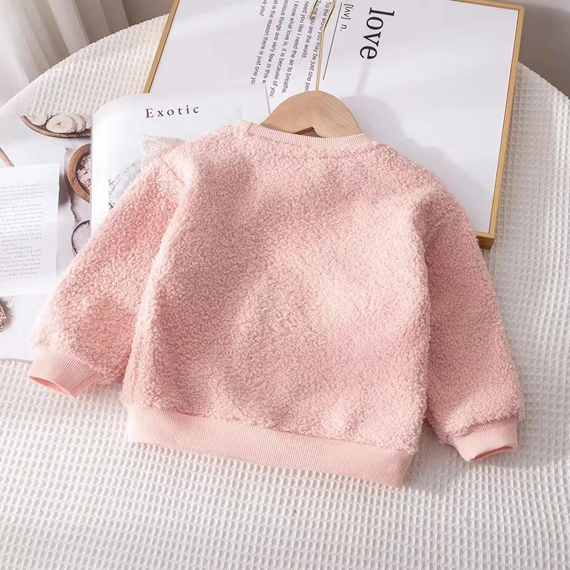 Kid's Sweater Round Neck Plush Long Sleeve Cotton Pure Colour Girl Pullove