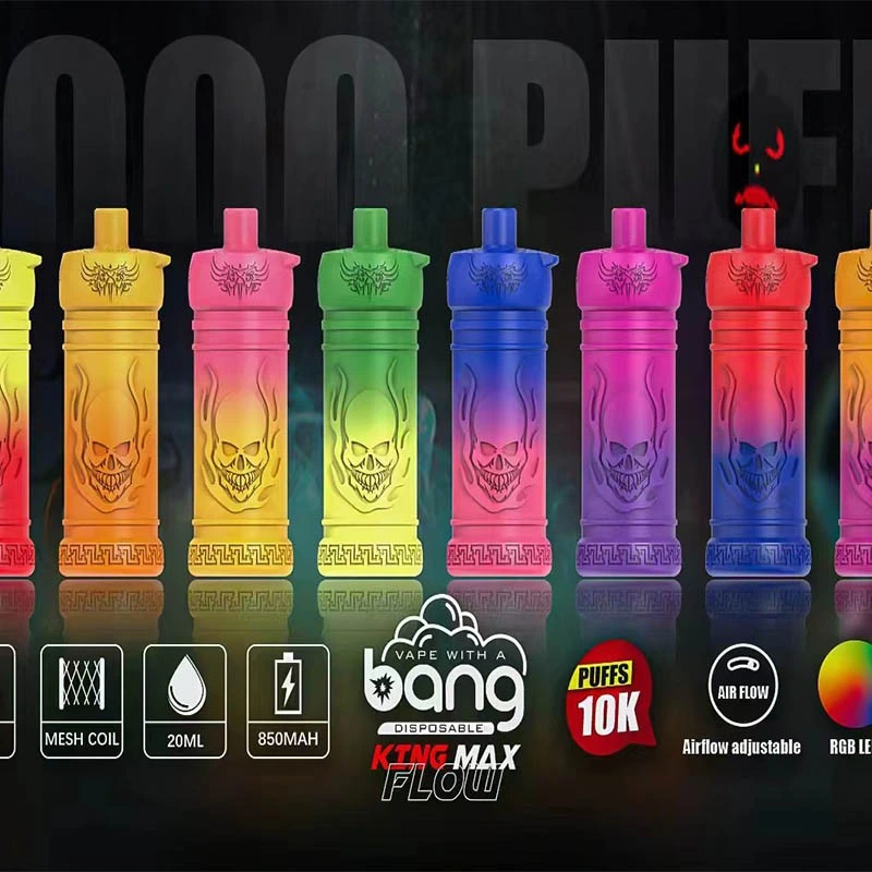 Bang 10000 Puff 10K King Max Vapes electrónicos de cigarrillos 20ml VAPE Pen Puff 10000 0%2%3%5% recargable 650mAh flujo de aire de la batería ajustable Bobina de malla ligera RGB Vap