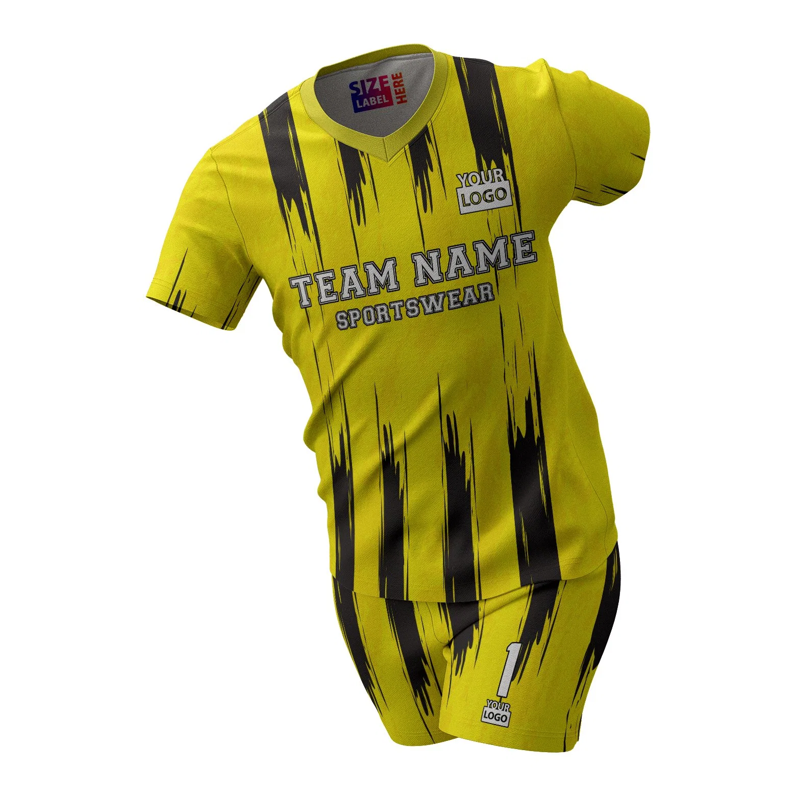 Custom Soccer Shirt Wear Football Kit Dropshipping Football Shirt Football Uniforms Set Sublimated Black Yellow Soccer Wear