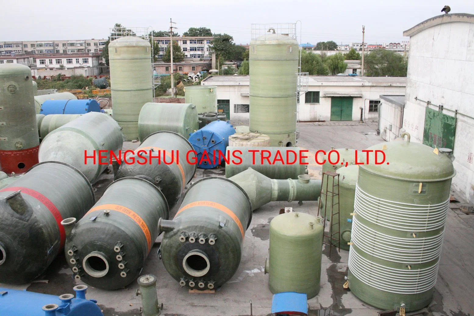 Horizontal Fiberglass GRP Chemical Storage Tank for Chlor-Alkali Project