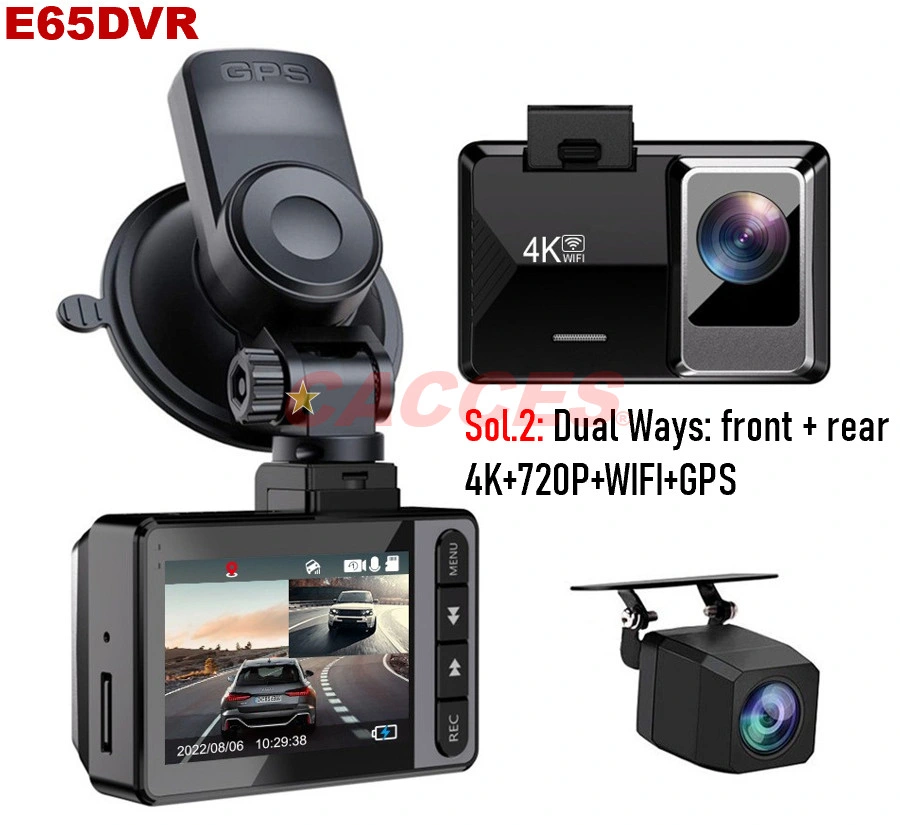 Dash Cam avant arrière, caméras double Dash 4K/2K pour voiture, SD 256 g. Carte, GPS Wi-Fi intégré, capteur Sony, WDR, Super Night Vision, condensateur, moniteur de détection de stationnement 24 heures sur 24