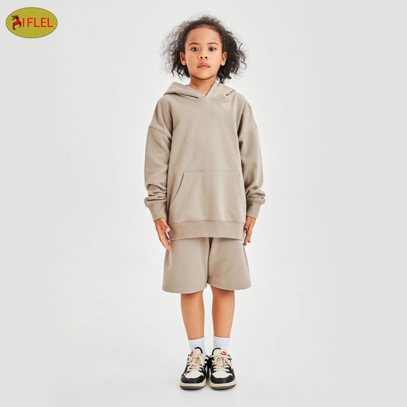 Custom Autumn Online Kids Clothing Store Kids Plain Hoodies para jogging Conjunto bebé niña niños dos piezas sudadera corto conjunto