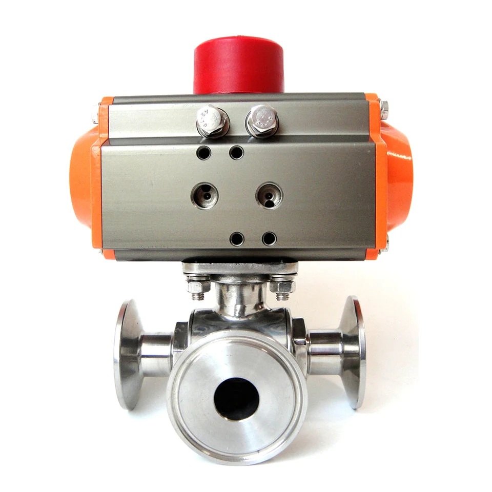 Sanitary Three-Way Pneumatic Clamp Stainless Steel Ball Valve