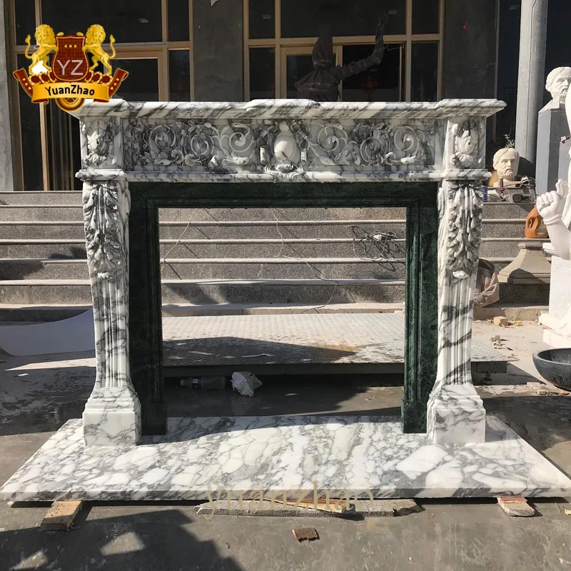 Home Decoration French Style Hand Carving Natural Solid Marble Fireplace Mantel