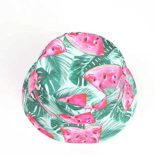 Summer Fresh Watermelon Print Fisherman Hat Reversible Wearable Foldable Outdoor Fishing Cap