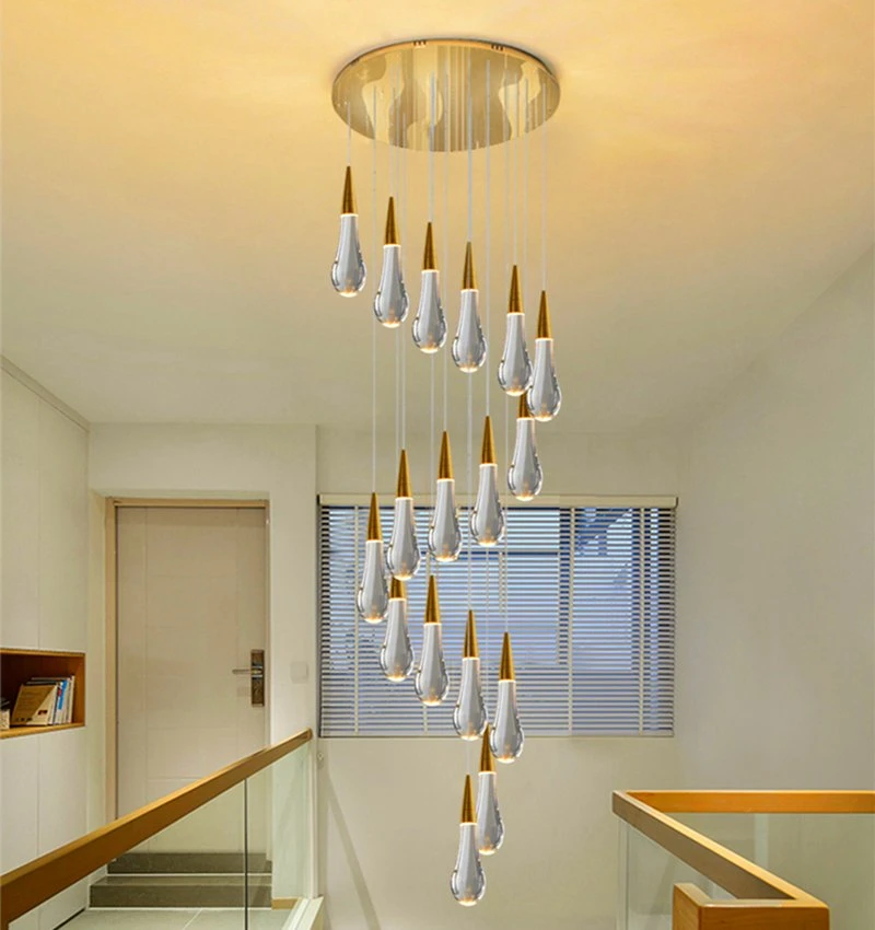 Water Drop Design LED Pendant Lights Dining Room Chandelier Kitchen Island Hanging Lamp Home Lighting Gold Crystal Staircase Lustre