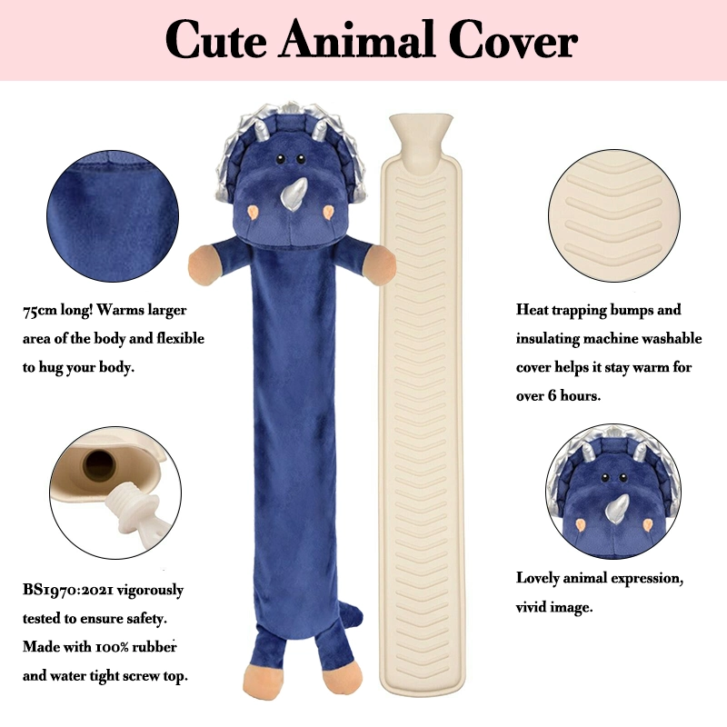 Waterfilling Rubber Long Hot Water Bottle British Standard Hot Water Bag with Animal Cover