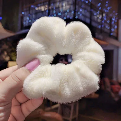 Korean Version Small Fresh Pure Color Plush Colon Hair Scrunchies