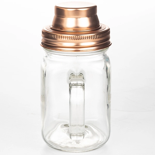 Embossed Measuring Bar Bottle Glass Mason Jar with Stainless Steel Cocktail Shaker Lid