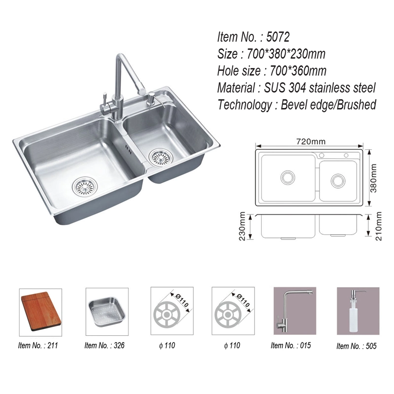 304 Stainless Steel Handmade Double Bowl Kitchen Sink Washing/Wash