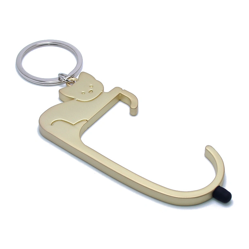 Metal Keychains Custom Purse Hook Cute Cat Multi Function Contactless Safety Tool Hand Free Safety Keychain