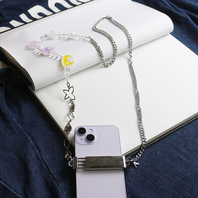 Moon Bead Chain Phone Clip Universal Heart Shape Pearl Messenger Strap Phone Case Accessories