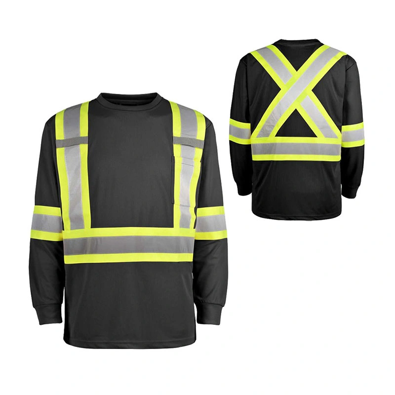 Safety Outdoor Shirt High Visibility Reflective Yellow Long Sleeve with Front Pocket