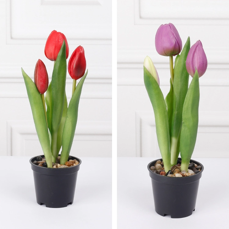 Hot Sale Flores Artificiales Tulips Bunch Tulip Multiple Color Home Decoration Flowers Real Touch PU Artificial Bonsai Tulip