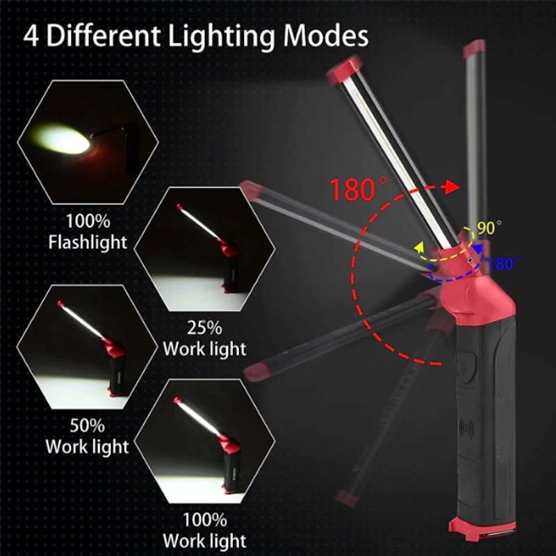 Luz DE trabajo LED de 1000 lúmenes Luz de trabajo recargable inalámbrica con Base magnética y gancho