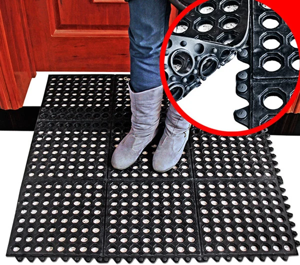 Anti Fatigue Restaurant Perforated Rubber Floor Mat with Holes Rubber Kitchen Mat Industrial Workshop Waterproof Anti Skid Safety Honeycomb Rubber Mat Flooring